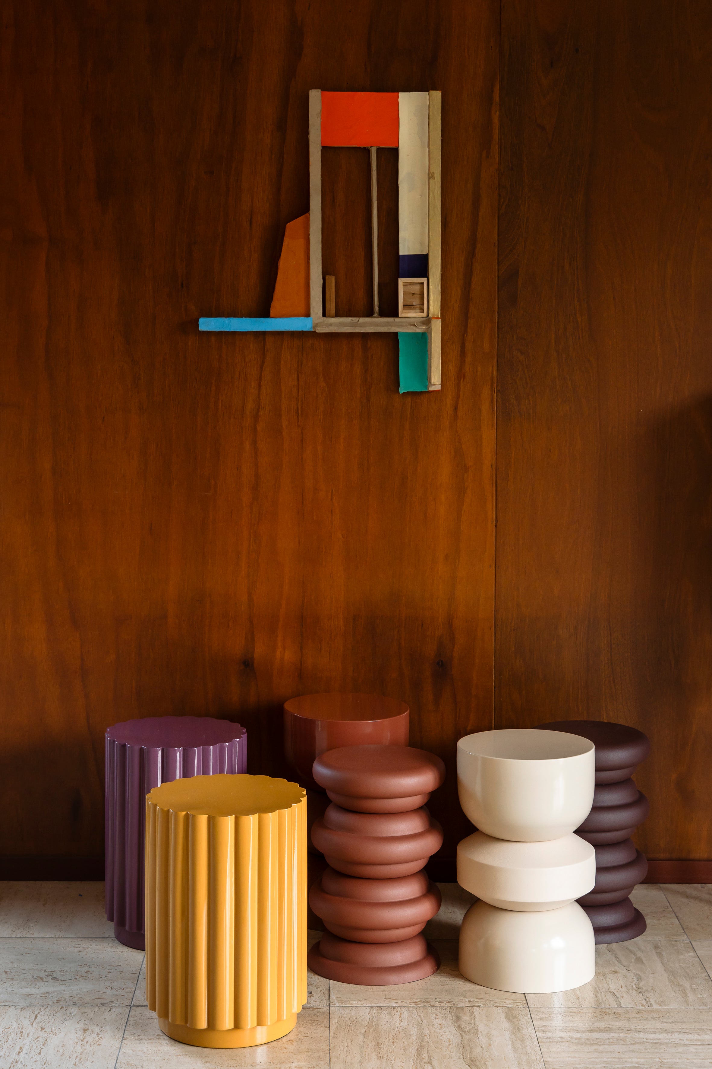 Dutchbone Camila Ochre Yellow Ribbed Stool Side Table